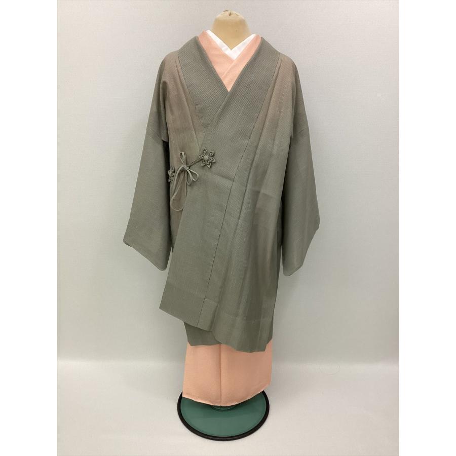 コート 紬ちりよけ道中着 着物 中古 正絹 裄68.5cm 縦縞 おしゃれ