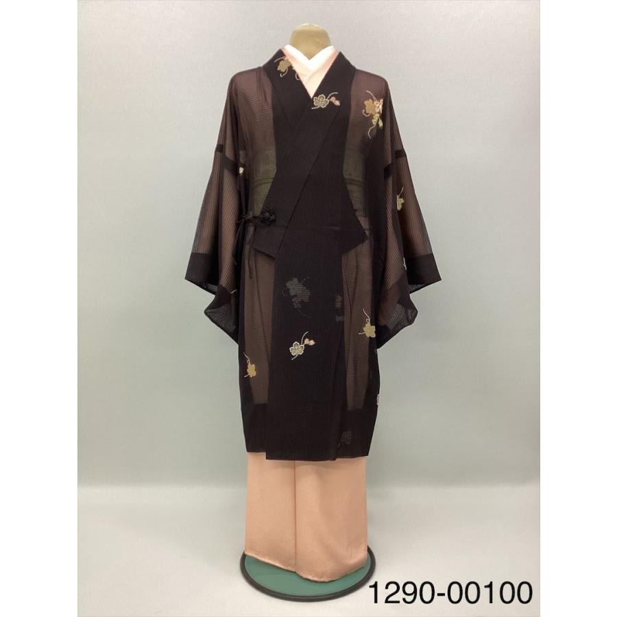 コート 薄道中着 着物 良品 中古 正絹 裄69.5cm 葡萄 唐草 おしゃれ 