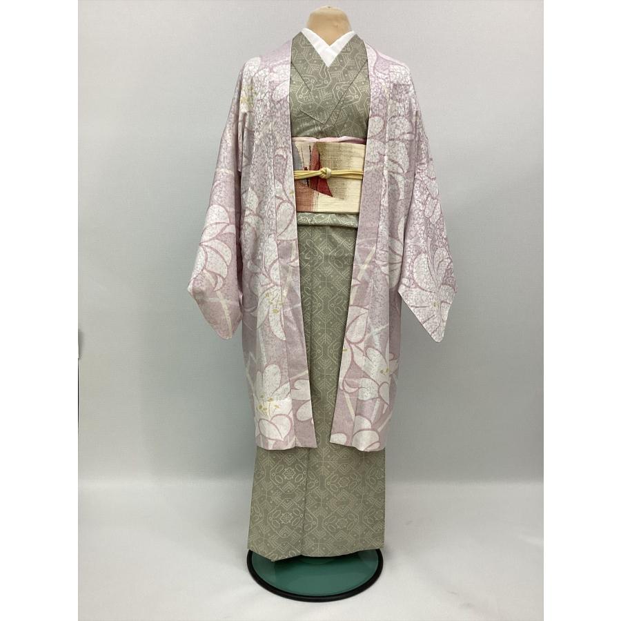 薄羽織 羽織 良品 裄69cm 百合 ピンク 正絹 レディース 着物 和服