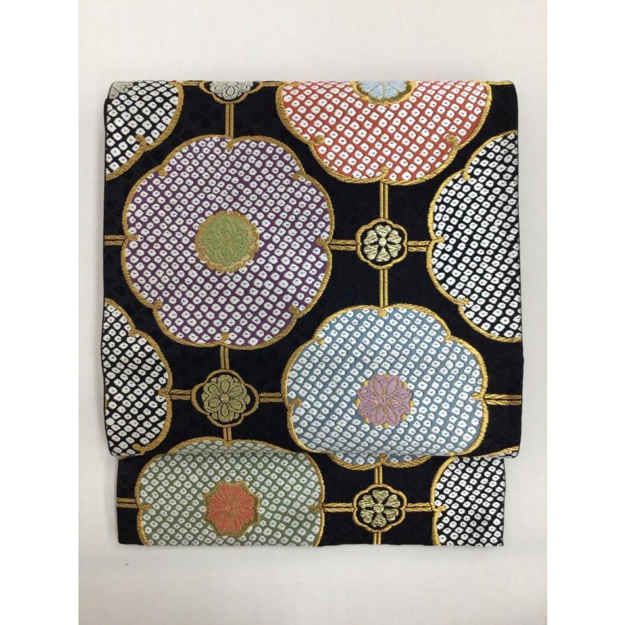 7MNA943 大人気 袋帯 正絹 綺麗柄 花柄 ブラック 和柄 7MNA943 大人気 袋帯 正絹 綺麗柄 花柄 ブラック 和柄