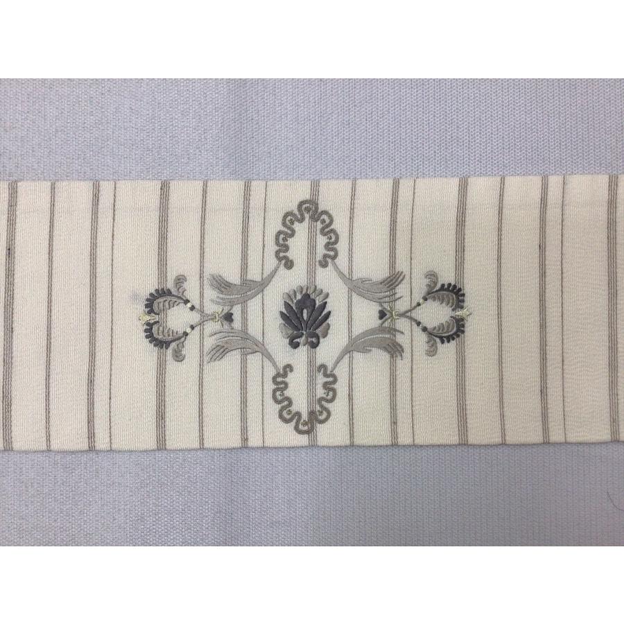 帯 名古屋帯 刺繍紬名古屋帯 良好 中古 縞物 正絹 レディース