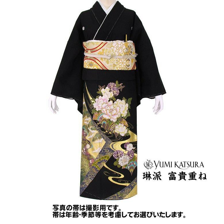 黒留め袖 中古） 黒留袖 黒 フォーマル 金彩 刺繍 花鳥 袷 絹 【身丈】150cm【裄