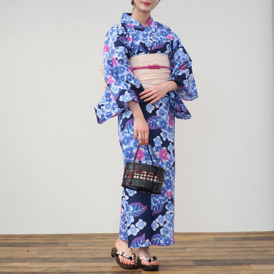 浴衣　レディース　女性浴衣　単品　浴衣単品　ゆかた　大人　大人浴衣　花　紺　ブルー　着丈163cm 裄丈67cm 袖丈:49cm | 