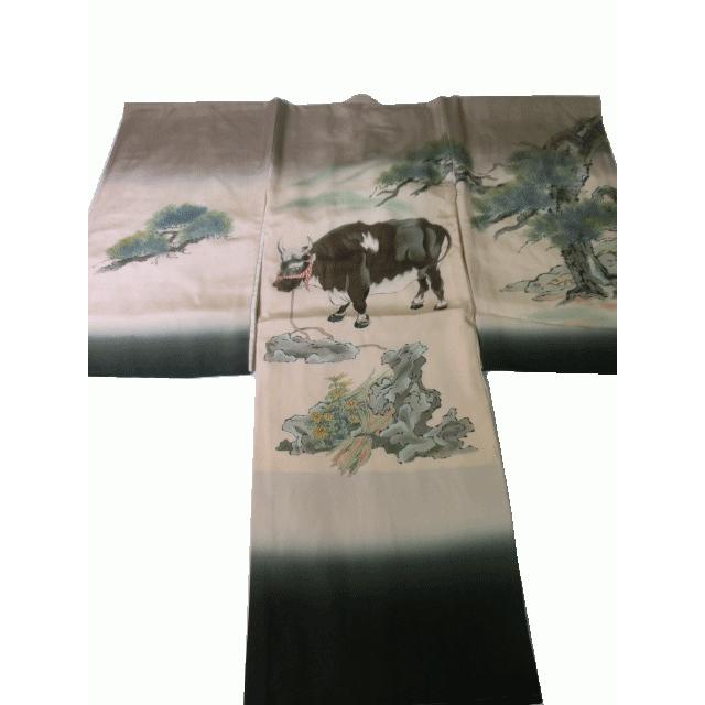新品　0歳 5歳　男児　祝着　グレー　牛柄　七五三　手描　友禅の画像