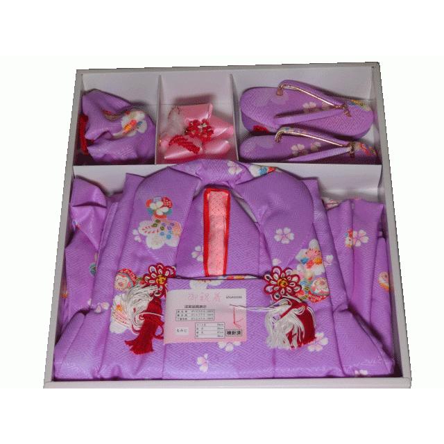 新品　仕立上り　未使用　3歳　女児　被布セット　薄紫　桜　まり　鼓　女の子　藤色　女の子　かわいい
