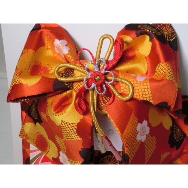 新品 7歳 御嬢さん 挙げ句の果て帯 大 オレンジ色 桜柄 結び帯-着物、浴衣、和小物