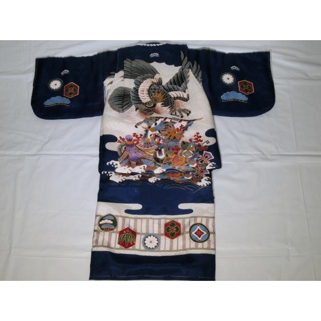 綿入り着物 綿入りベスト セット 3歳 男児 青 鷹 宝船 竹 松 七五三 お