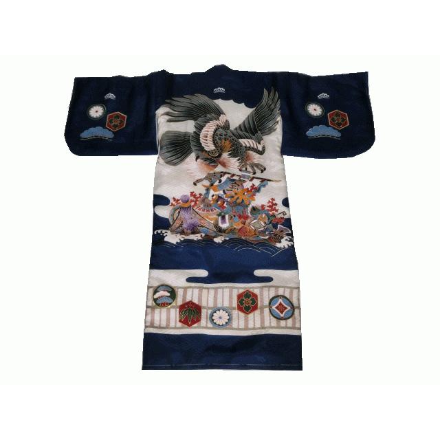 綿入り着物 綿入りベスト セット 3歳 男児 青 鷹 宝船 竹 松 七五三 お
