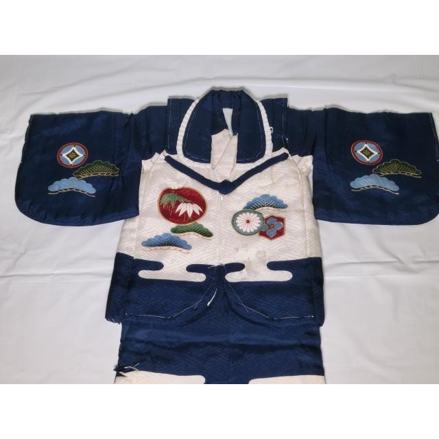 綿入り着物 綿入りベスト セット 3歳 男児 青 鷹 宝船 竹 松 七五三 お