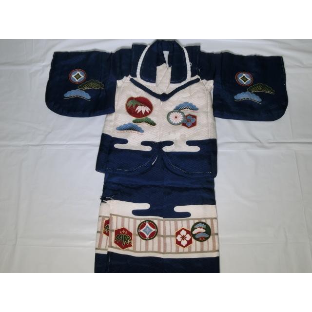 綿入り着物 綿入りベスト セット 3歳 男児 青 鷹 宝船 竹 松 七五三 お