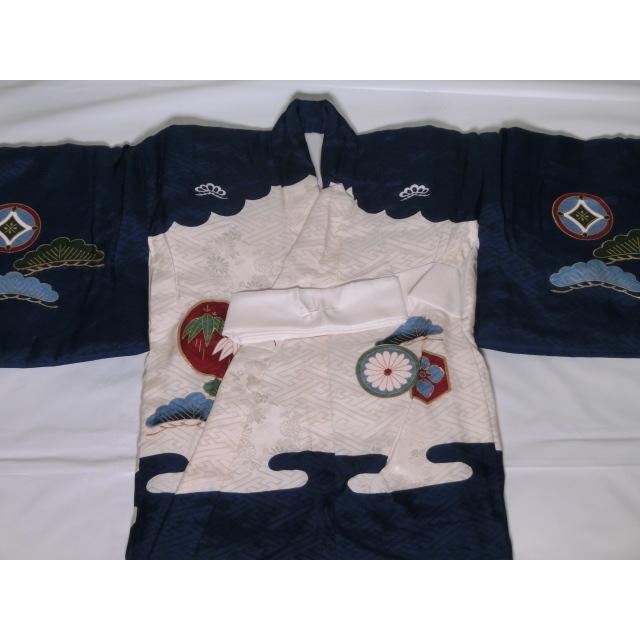 綿入り着物 綿入りベスト セット 3歳 男児 青 鷹 宝船 竹 松 七五三 お