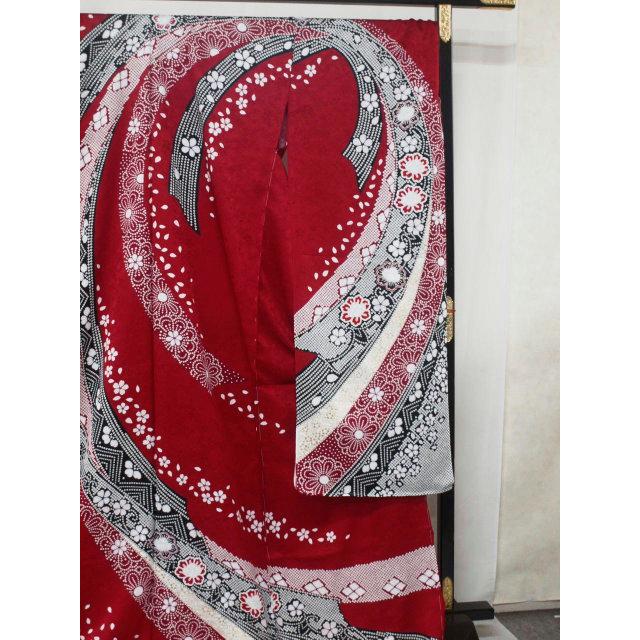 正絹振袖　京友禅　未仕立て品 未仕立て 0483 正絹京友禅振袖 赤 束ね熨斗 : きもの 遊着苑 - 通販