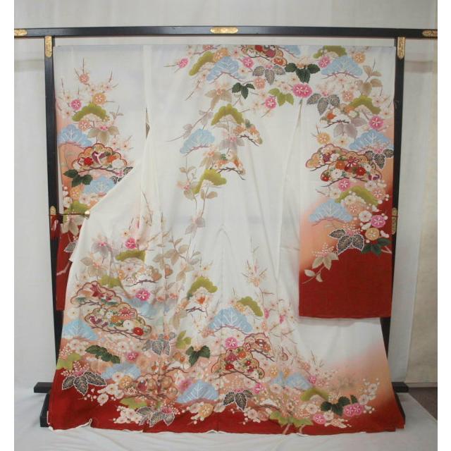 大幅値下げ！未仕立て 0495 正絹京友禅振袖 白 四季草花・宝尽くし  