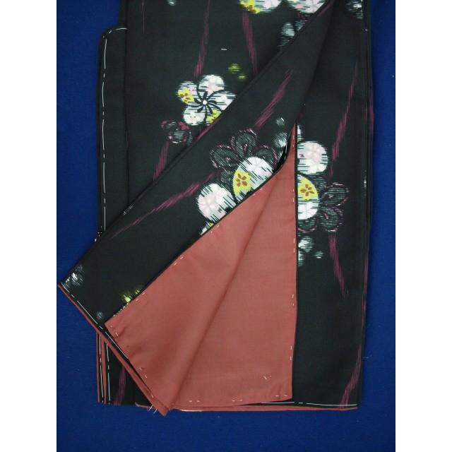 大特価 01593M お仕立て上がり 洗えるきもの 袷 黒系 花柄 Mサイズ