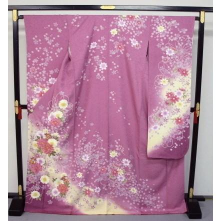 大幅値下げ 0289 御仕立て上がり 正絹京友禅振袖 藤紫・ピンク 花柄 