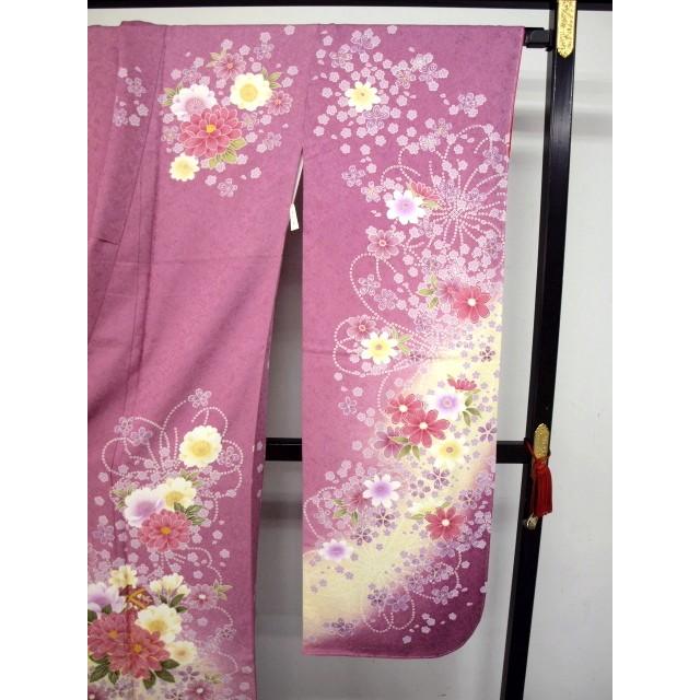 大幅値下げ 0289 御仕立て上がり 正絹京友禅振袖 藤紫・ピンク 花柄 