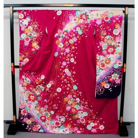 未仕立て 0484 正絹京友禅振袖 赤 鈴・花 : きもの 遊着苑 - 通販 - Yahoo!