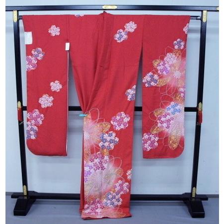 大幅値下げ 0355 御仕立て上がり 正絹振袖 滝泰おぼろ染め 赤系 花柄 