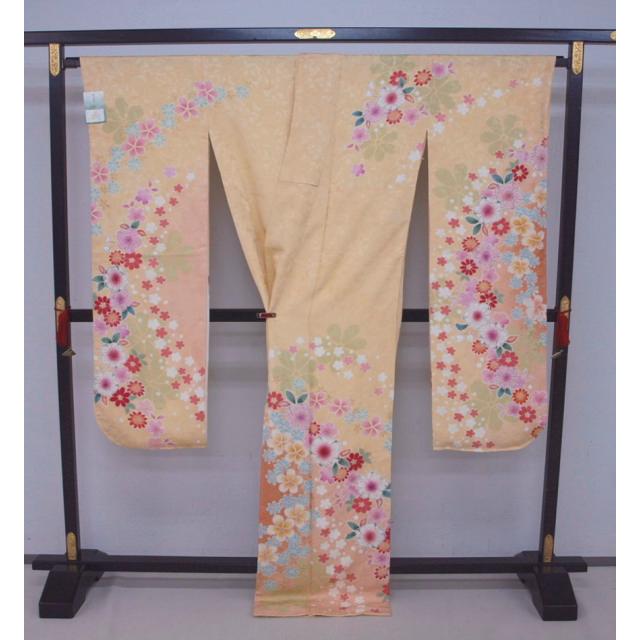 大幅値下げ　0362　御仕立て上がり　正絹京友禅振袖　薄山吹色　花・辻が花風の画像