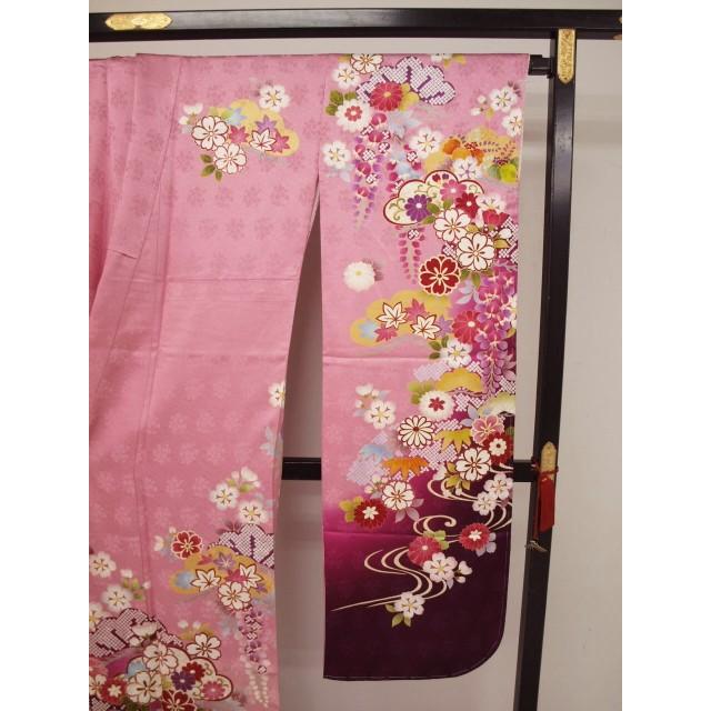 お買い得 0413 御仕立て上がり 正絹京友禅振袖 ピンク 四季草花 