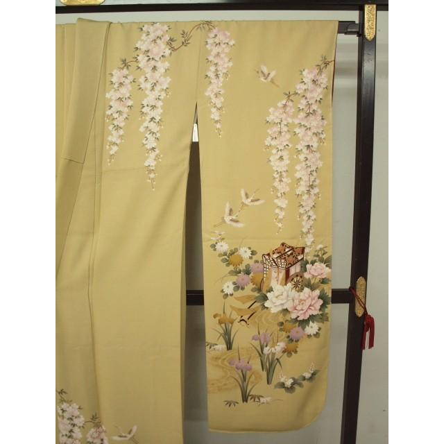 超得　0387　御仕立て上がり　正絹京友禅振袖   クリーム系　花・御所車柄｜kimono-yuugien｜05