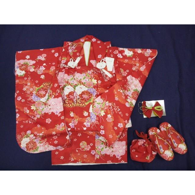 可愛らし！3歳おひふ　新品未使用 七五三 30454 お祝い三歳被布コートセット 赤 花車 : きもの 遊