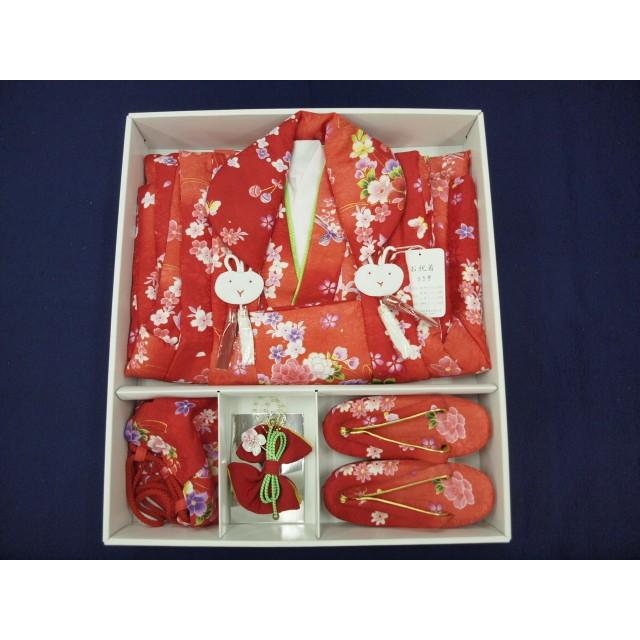 七五三 30456 お祝い三歳被布コートセット 赤 花の丸・鈴 : きもの 遊