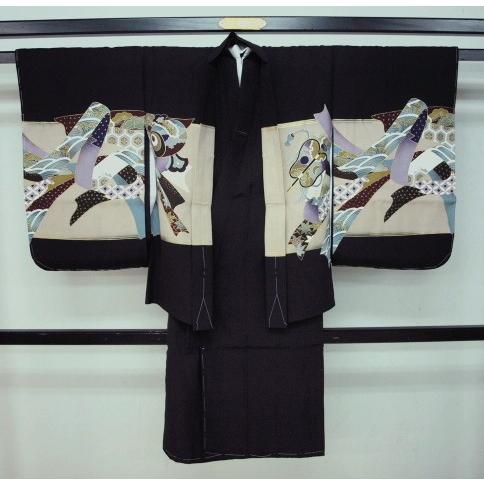 値下 5029 七五三 正絹五歳祝い着 着物、羽織アンサンブル 兜