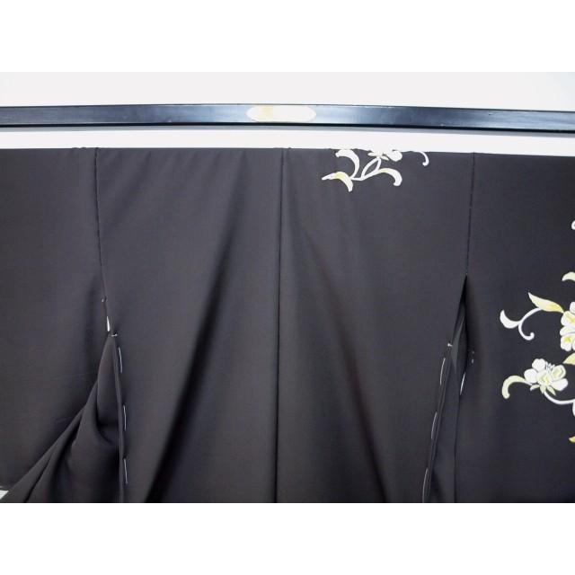 正絹袷訪問着　1338　憲法黒茶　花唐草　未仕立ての画像