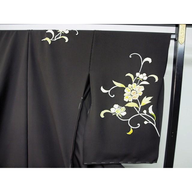 正絹袷訪問着　1338　憲法黒茶　花唐草　未仕立ての画像