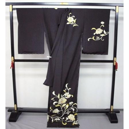 正絹袷訪問着　1338　憲法黒茶　花唐草　未仕立ての画像