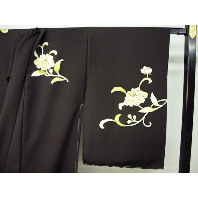 正絹袷訪問着　1338　憲法黒茶　花唐草　未仕立ての画像