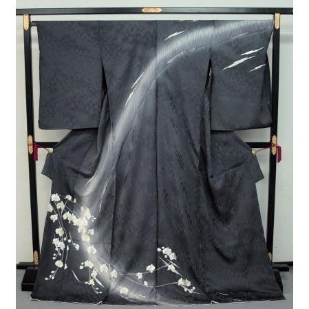 特選訪問着汕頭刺繍訪問着　　未仕立て　1339　グレー　胡蝶蘭