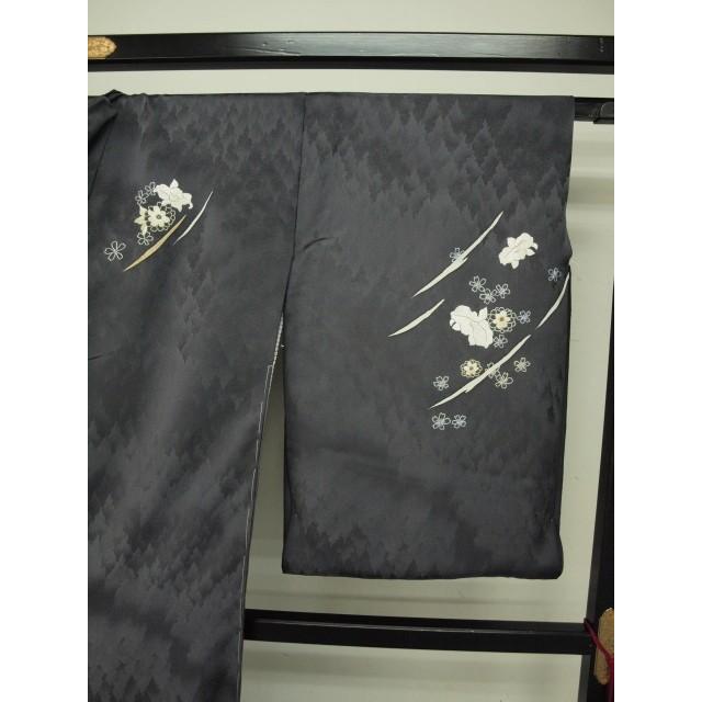 特選　お仕立て上がり　汕頭刺繍訪問着　濃グレー　カトレア　1341　＜手縫い＞の画像