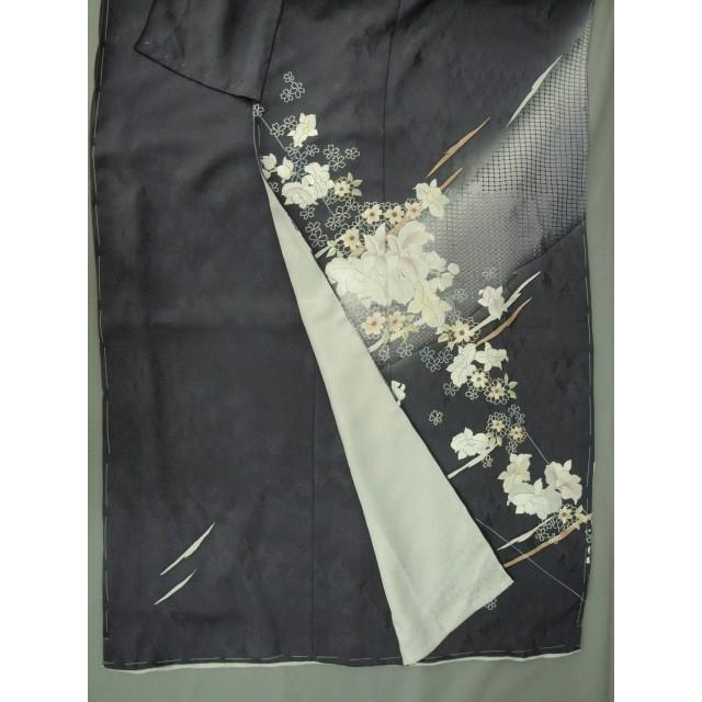 特選　お仕立て上がり　汕頭刺繍訪問着　濃グレー　カトレア　1341　＜手縫い＞の画像