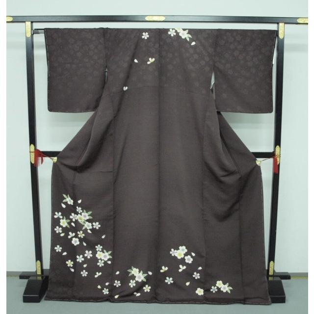 お仕立て上がり 正絹 　訪問着　袷　1521　紫茶系　桜柄