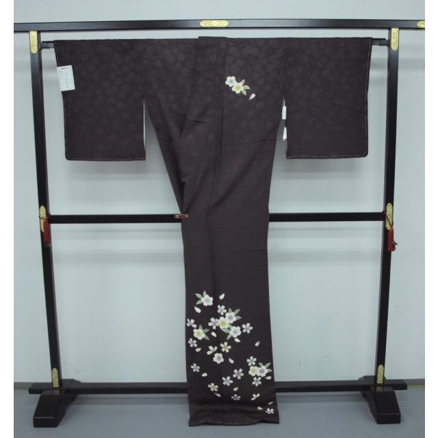 正絹袷訪問着　1521　紫茶系　桜柄　お仕立て上がりの画像