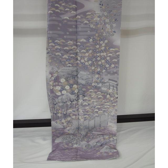 お仕立て上がり　1517　正絹手縫い訪問着 袷　薄鼠色　茶屋辻柄の画像
