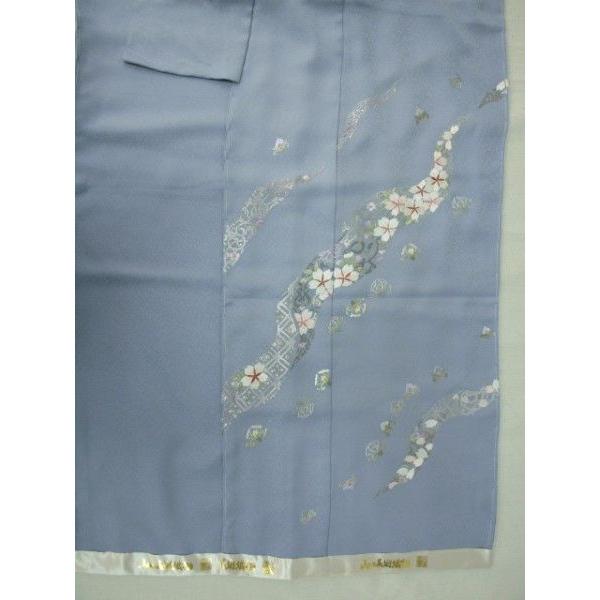 山口美術織物 0766 正絹訪問着 未仕立て ブルーグレー 花刺繍 : きもの