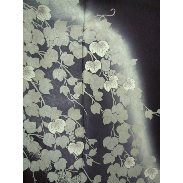 正絹袷訪問着　1440　黒　葡萄唐草　お仕立て上がりの画像