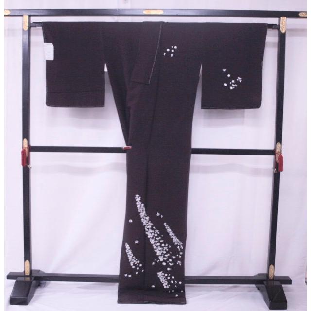 Ｓ大きいサイズお仕立上り正絹たたき染訪問着　渋い金茶色　刺繍入り　縮緬生地　裄長 リサイクル着物】訪問着 正絹 Sランク 袷 身丈159cm 裄丈67cm 梅谷渋色