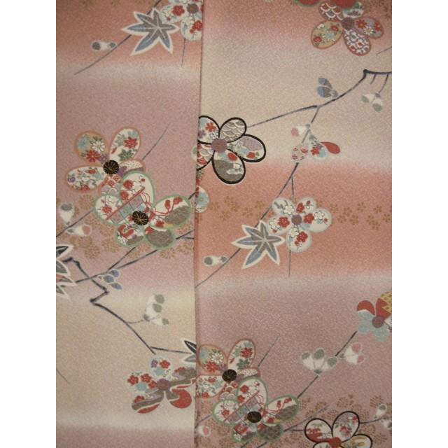 大幅値下げ お仕立て上がり 0332 正絹お洒落小紋 ピンクぼかし横段花柄