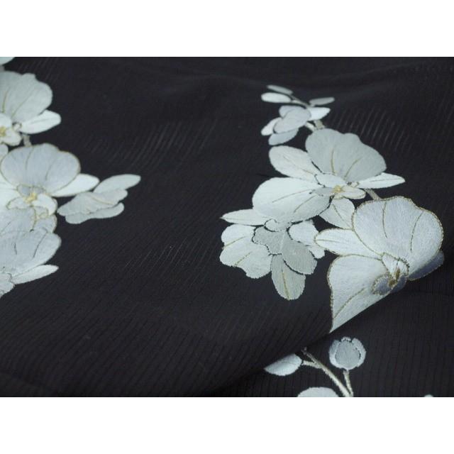 手縫い お仕立て上がり 正絹 夏絽訪問着 1555 黒系 胡蝶蘭刺繍 