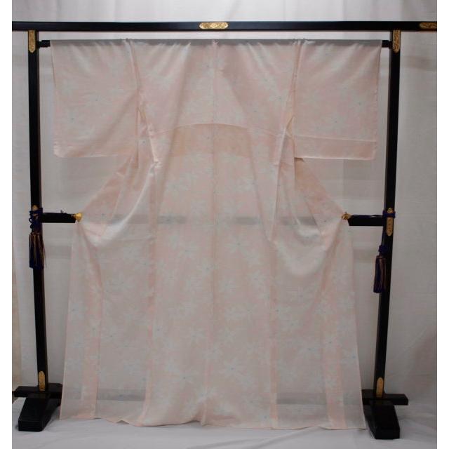 お買い得　1743　お仕立て上がり　夏着物　絽小紋　灰桜色　花柄　