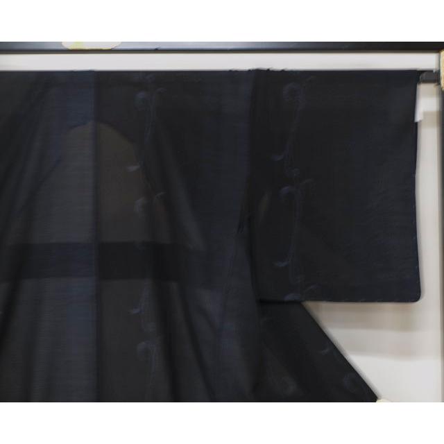 特選本場大島 1783 御仕立て上がり夏大島 着尺 みづゑ 黒系濃紺 唐草