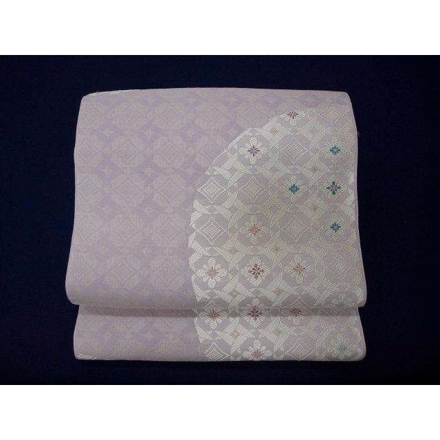 正絹 名古屋帯 弥栄織物謹製 ヨーロピアン唐草図案 薄藤色 お仕立て品 お