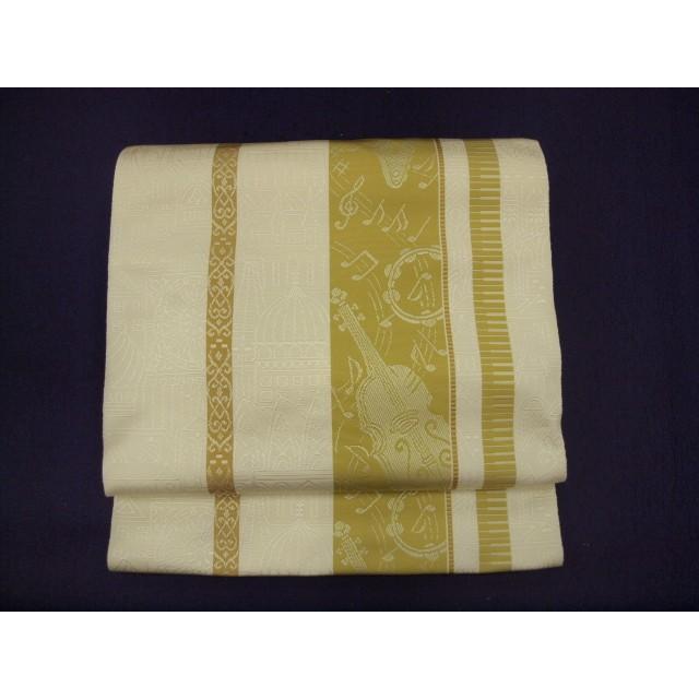 袋帯】金彩螺鈿 引箔帯 昆手 六通柄袋帯 色無地 訪問着 付け下げ 中古  