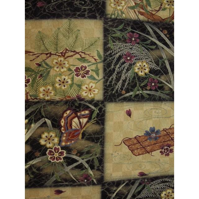 正絹西陣紬 御仕立て上がり 1362 西陣 小紋・紬用正絹袋帯 全通 黒/薄黄土 市松