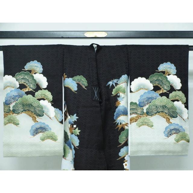 新品　0006　セール！お宮参り　正絹祝い着　男の子用熨斗目　黒/水色　兜・龍・宝尽くし柄　兜柄_1