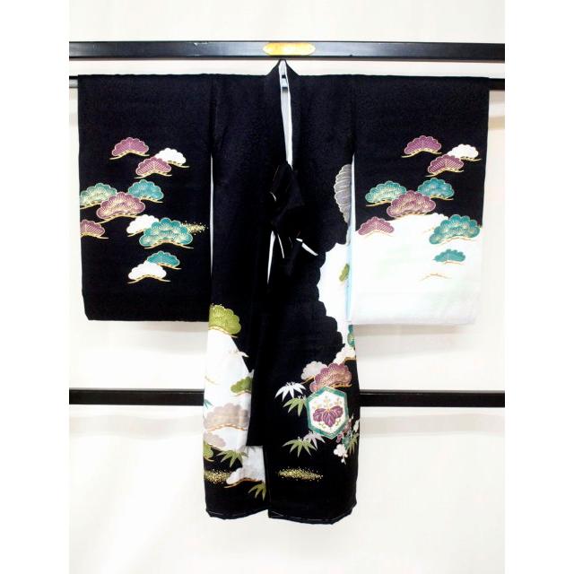 新品 0068 セール！お宮参り 正絹祝い着 男の子用熨斗目 黒地 鷹